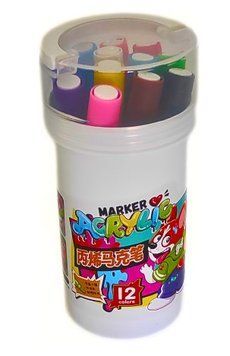 Marker Acrylic &icirc;n cutie plastic rotundă Cățeluș vesel 12 culori C0088 foto